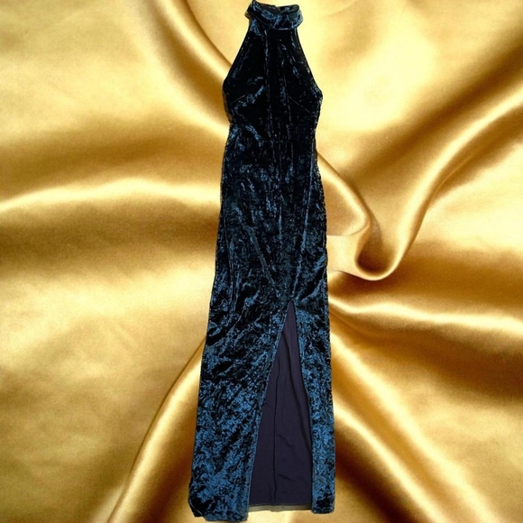 H&M Teal Velvet Halter Backless Dress - Picture 3 of 6